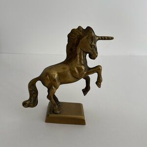 Vintage‎ Brass Unicorn Horse Figurine Sculpture On A Base Decor 4”